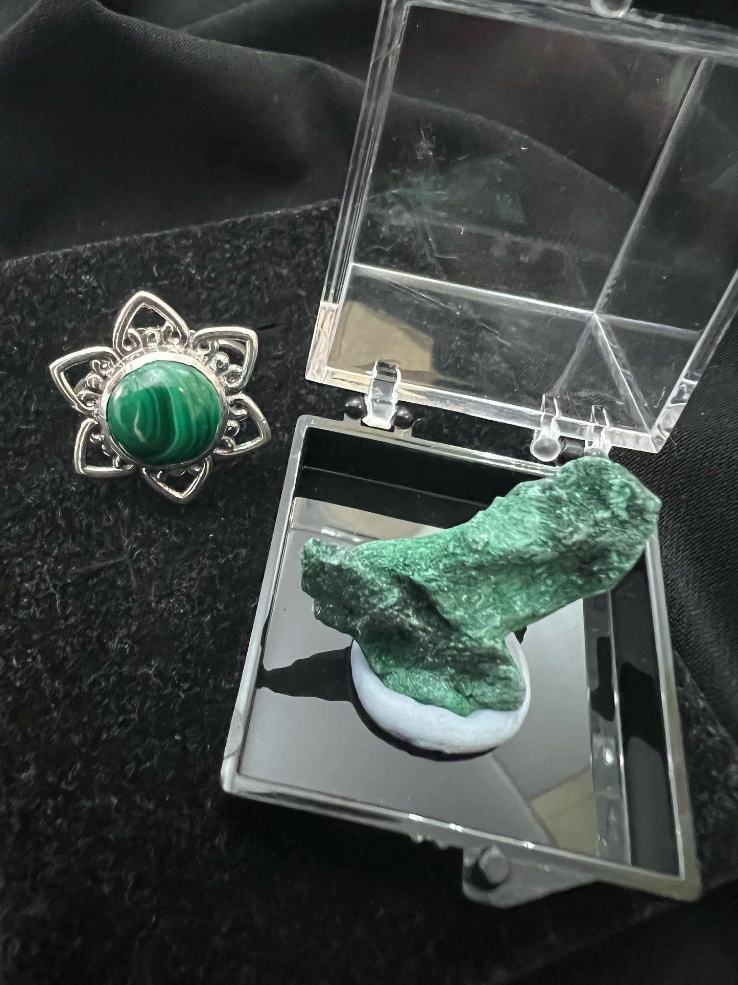 Anello fine argento malachite