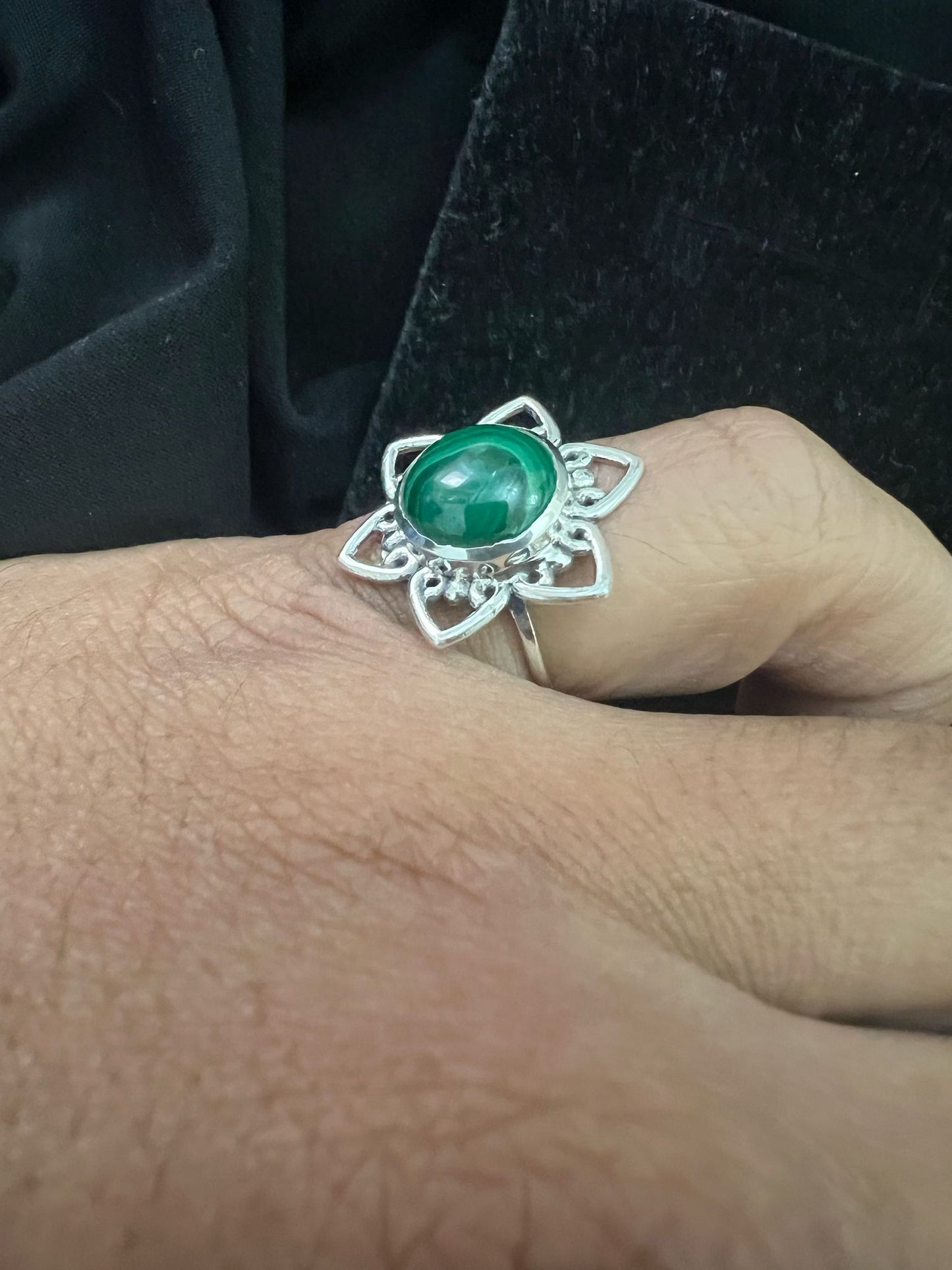 Anello fine argento malachite
