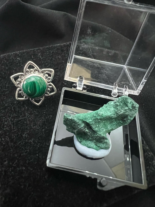 Anello fine argento malachite